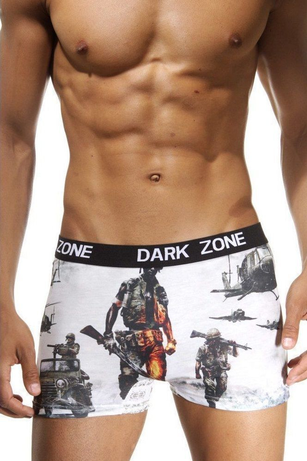 Мужские трусы-боксеры с 3D-принтом в виде военной техники и солдат (Размер: XL) (Цвет: белый)