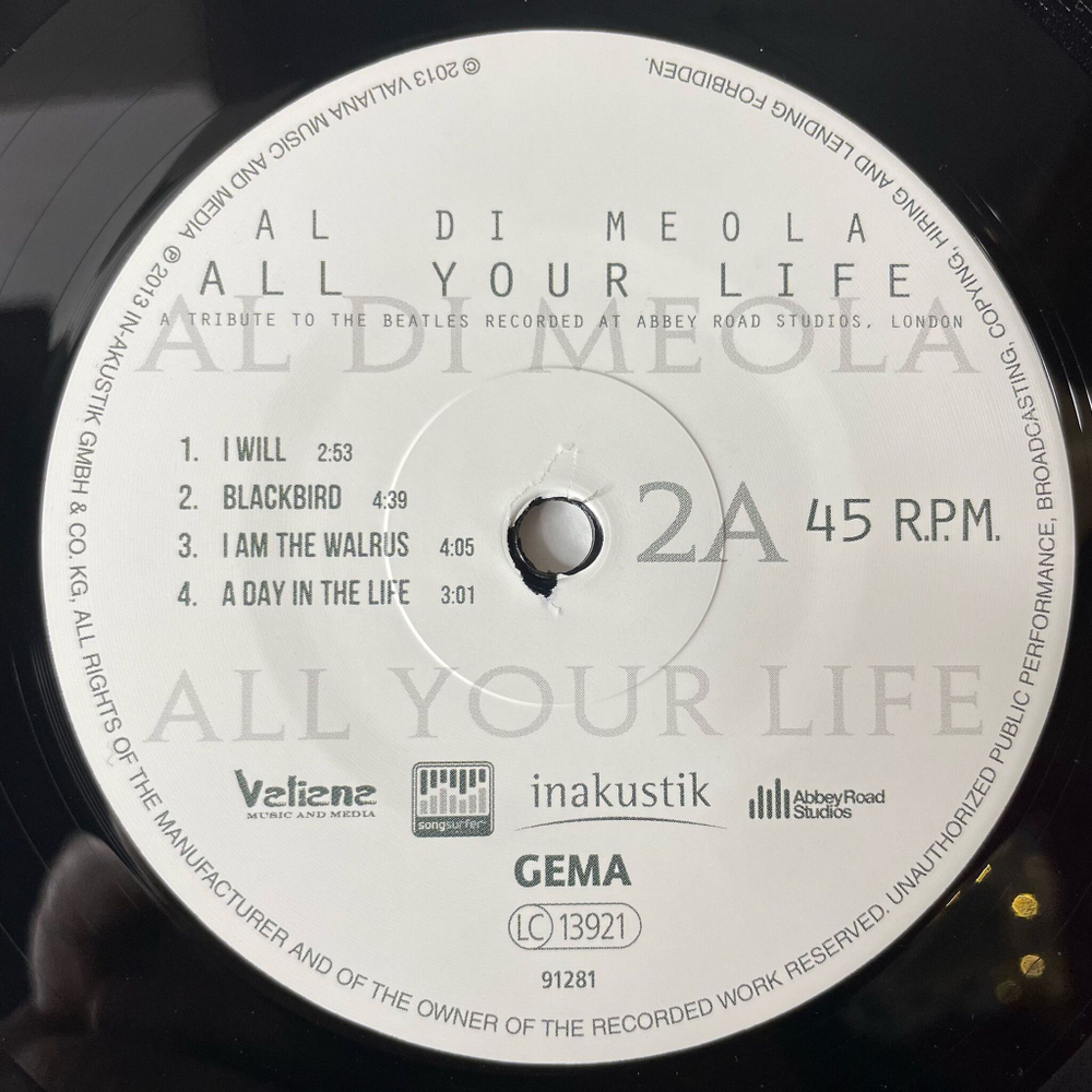 Виниловая пластинка LP Al Di Meola All Your Life A Tribute To The Beatles Recorded At Abbey Road Studios, London (Germany 2013)