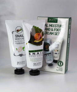 Набор кремов для рук и ног JIGOTT REAL MOISTUREHAND&FOOT CREAM с улиточным муцином, 100 мл + 100 мл.