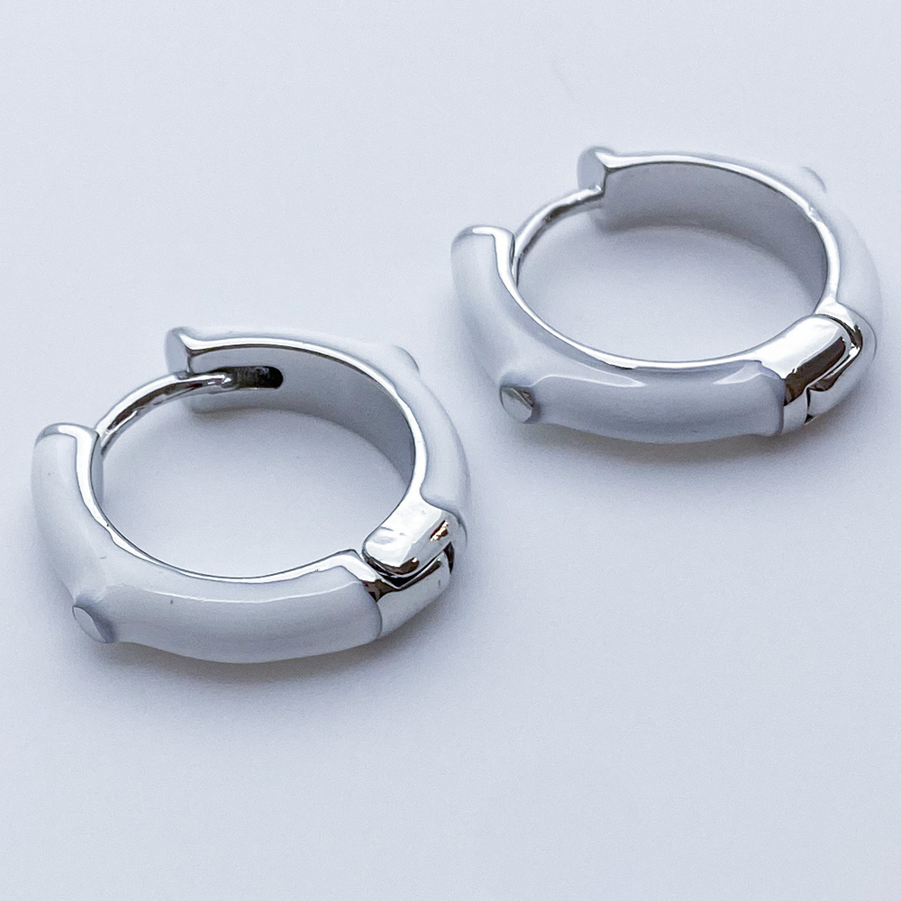 Швензы-кольца, цвет серебро+белый, размер 19 мм, цена за пару