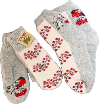 Комплект носочки и варежки "Снегири"