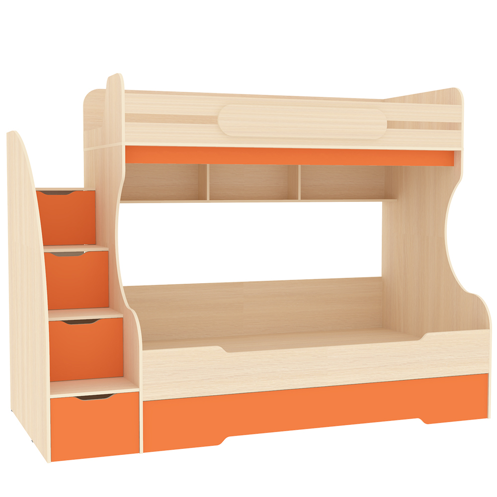 Трехъярусная кровать КарИВи БИГ  Дуб Молочный Оранжевый
