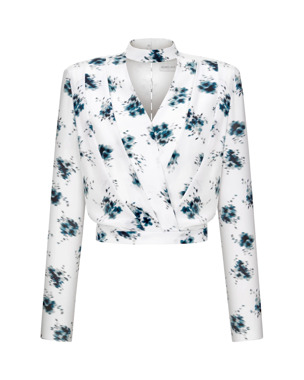 Jasmine top, топ с длинным рукавом и чокером из молочного крепдешина со средним цветочным принтом