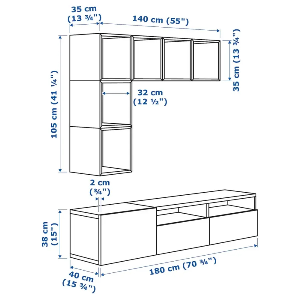 Комплект мебели д/гостиной  - IKEA BESTÅ/EKET, 180x40x170 см, белый, БЕСТО\ЭКЕТ ИКЕА