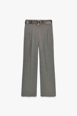 ZARA ПРЯМЫЕ БРЮКИ С РЕМНЕМ, СЕРО-КОРИЧНЕВЫЙ