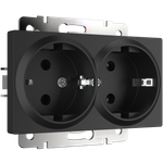 Розетка двойная с заземлением (черный матовый)