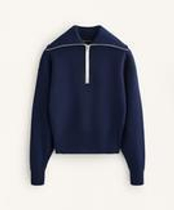 Oysho Свитер с высоким воротником и молнией до уровня груди, синий