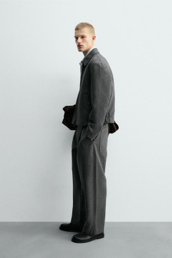 ZARA БРЮКИ BALLOON FIT С ЗАЩИПАМИ, СЕРЫЙ МЕЛАНЖ