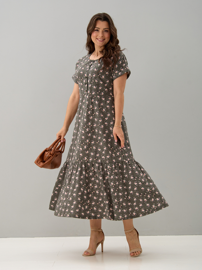 Платье П-032/хаки-цветыветочка