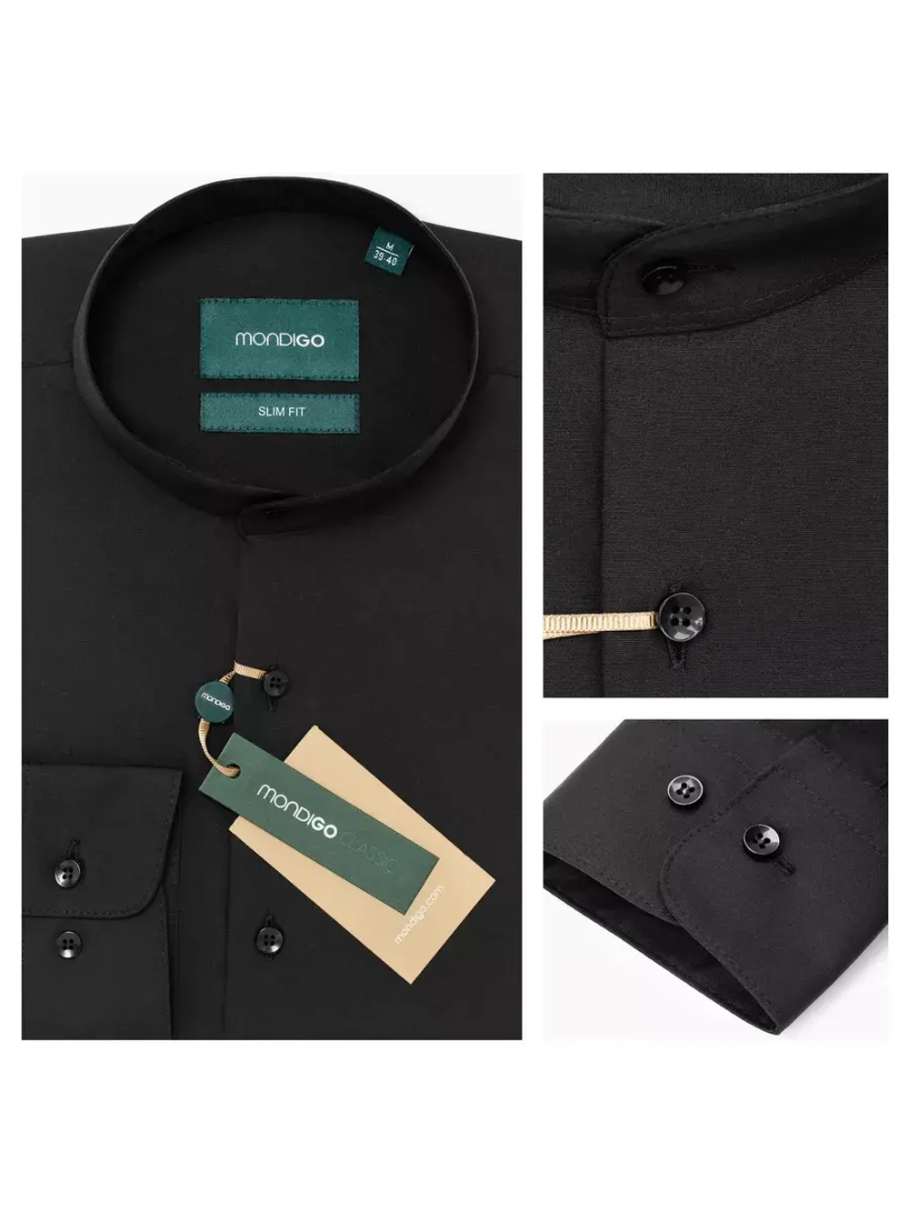 Рубашка с воротником-стойкой SLIM FIT с длинным рукавом, черная