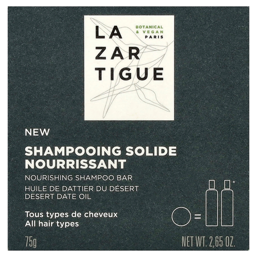 Lazartigue, питательный твердый шампунь, для всех типов волос, 75 г (2,65 унции)