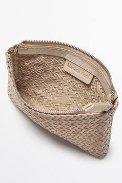 Massimo Dutti Плетеная сумка-клатч из кожи наппа, кремовый