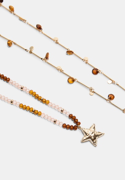 STRADIVARIUS Комплект из 2 ожерелий из бусин и звезд, золотой