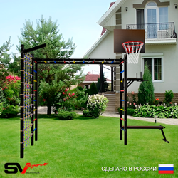 Уличная шведская стенка Sv Sport рукоход с комплектом турник прямой У5465К (Брусья/Скамья/Щит баскет/Кронш бокс/Сетка)