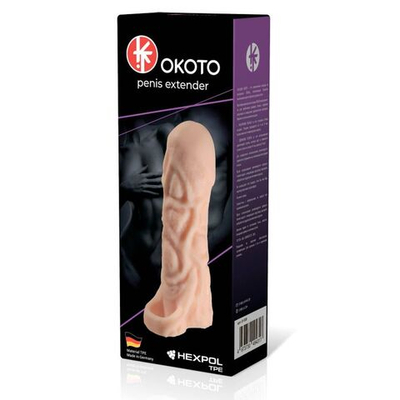 Телесная насадка-удлинитель Okoto с богатым рельефом поверхности - 16 см. (Цвет: телесный)