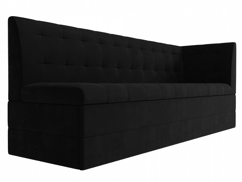 Диван кухонный прямой Бриз с углом справа, Черный, Микровельвет, 100382