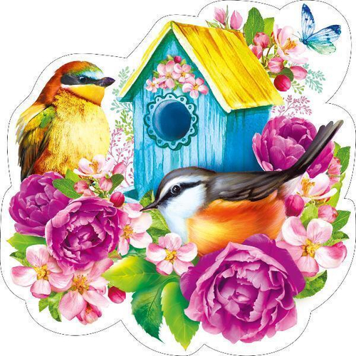 Украшение на скотче 080.939 Украшение на скотче "Две птицы и скворечник, цветы" 46032