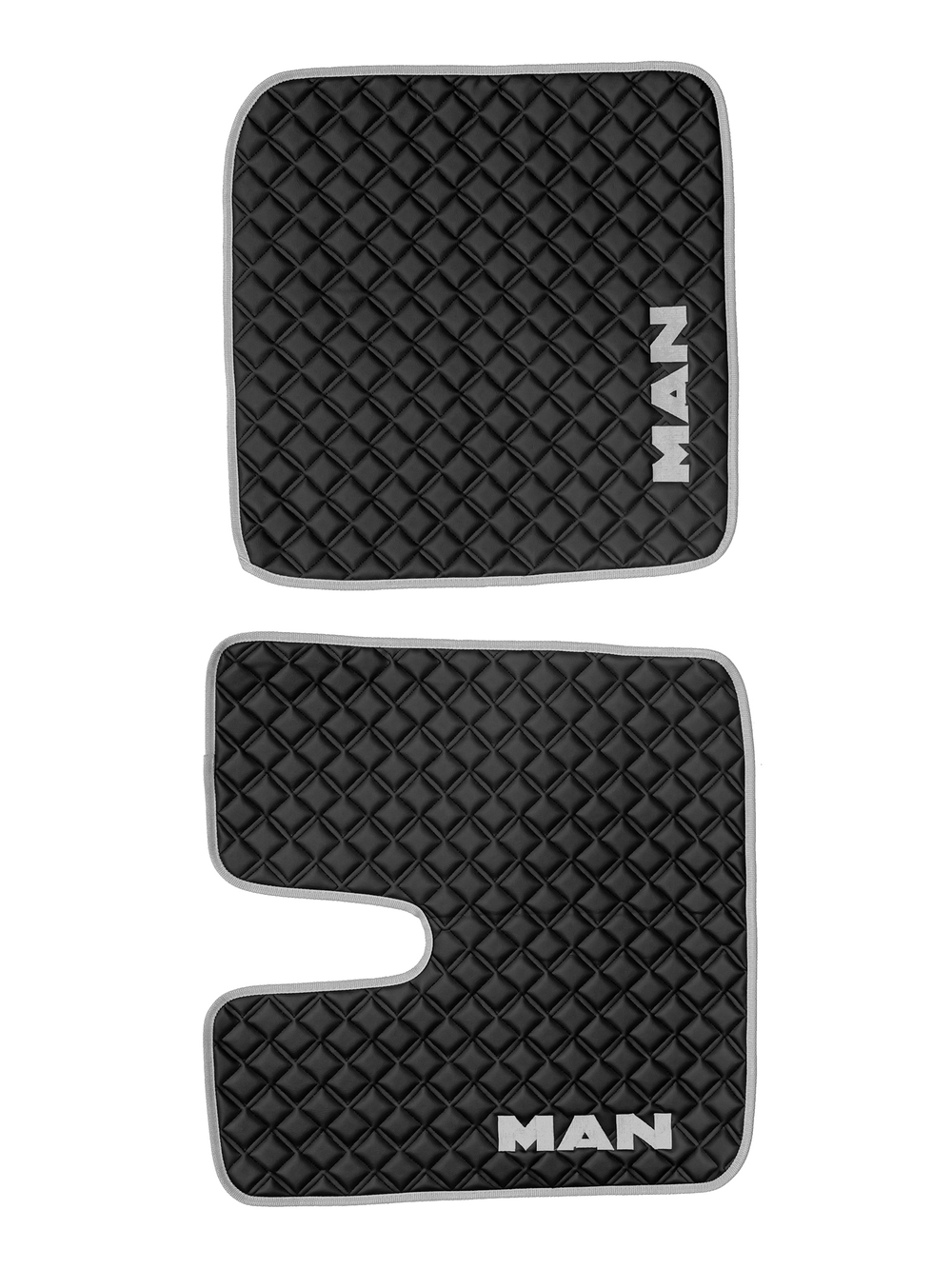 Ковры MAN TGX с 1-м ящиком (автомат) (экокожа, черный, серый кант, серая вышивка)