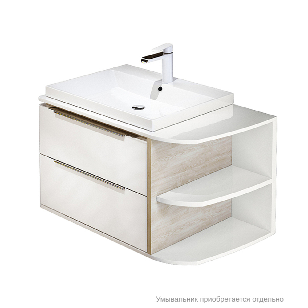 Тумба подвесная IDDIS Calipso, 80 см, полки справа, белая/под дерево, CAL80WRi95