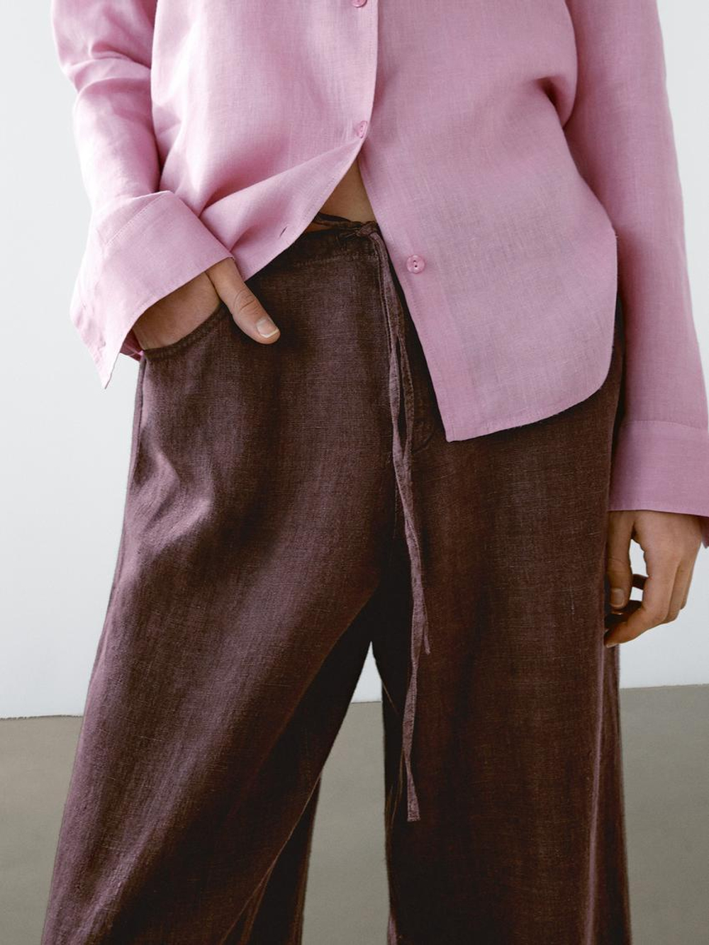 Massimo Dutti Рубашка из струящегося 100% льна, розовый