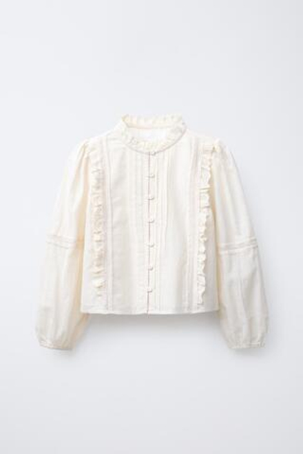 ZARA РУБАШКА В РОМАНТИЧЕСКОМ СТИЛЕ С КРУЖЕВОМ, ЭКРЮ