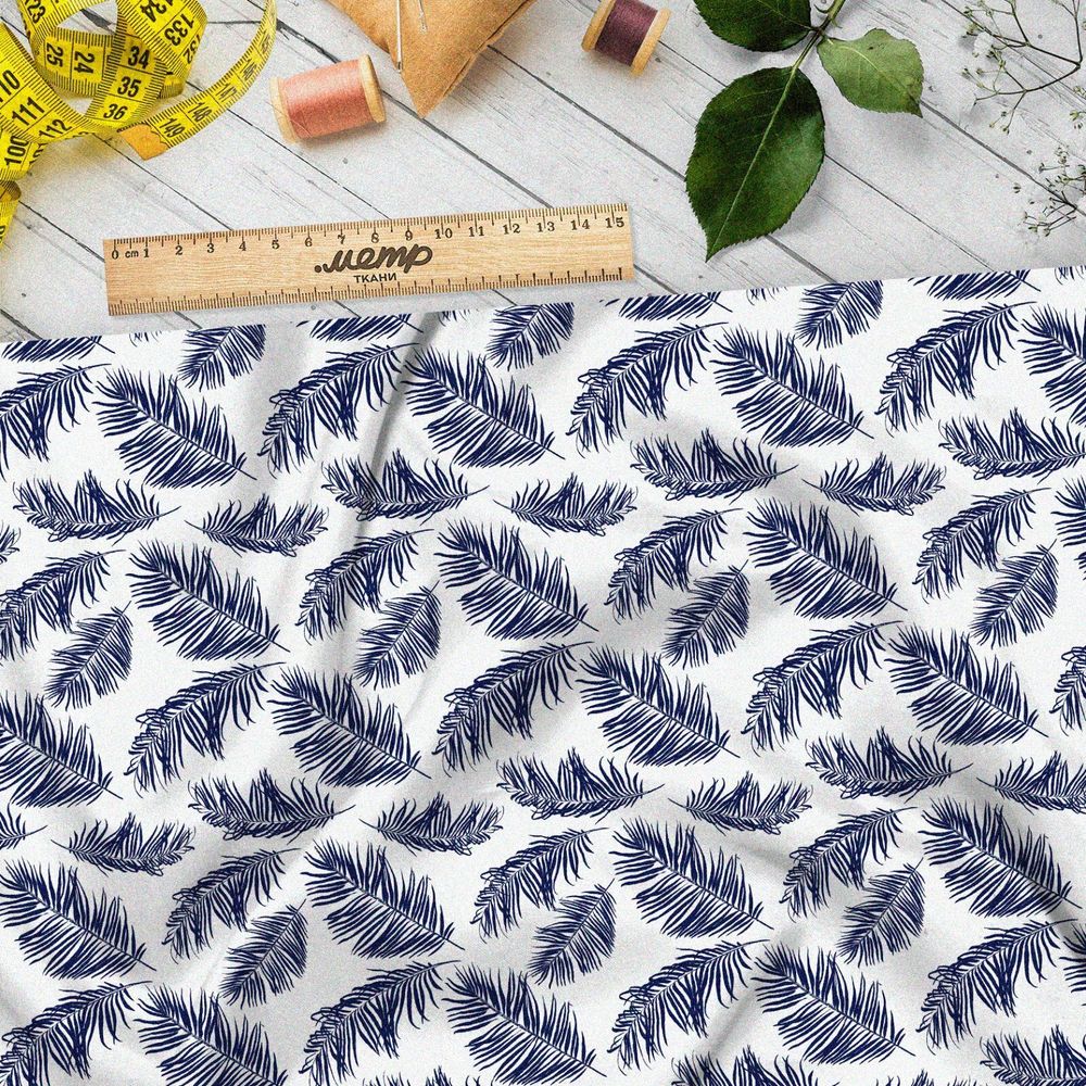 Ткань бифлекс синие перья