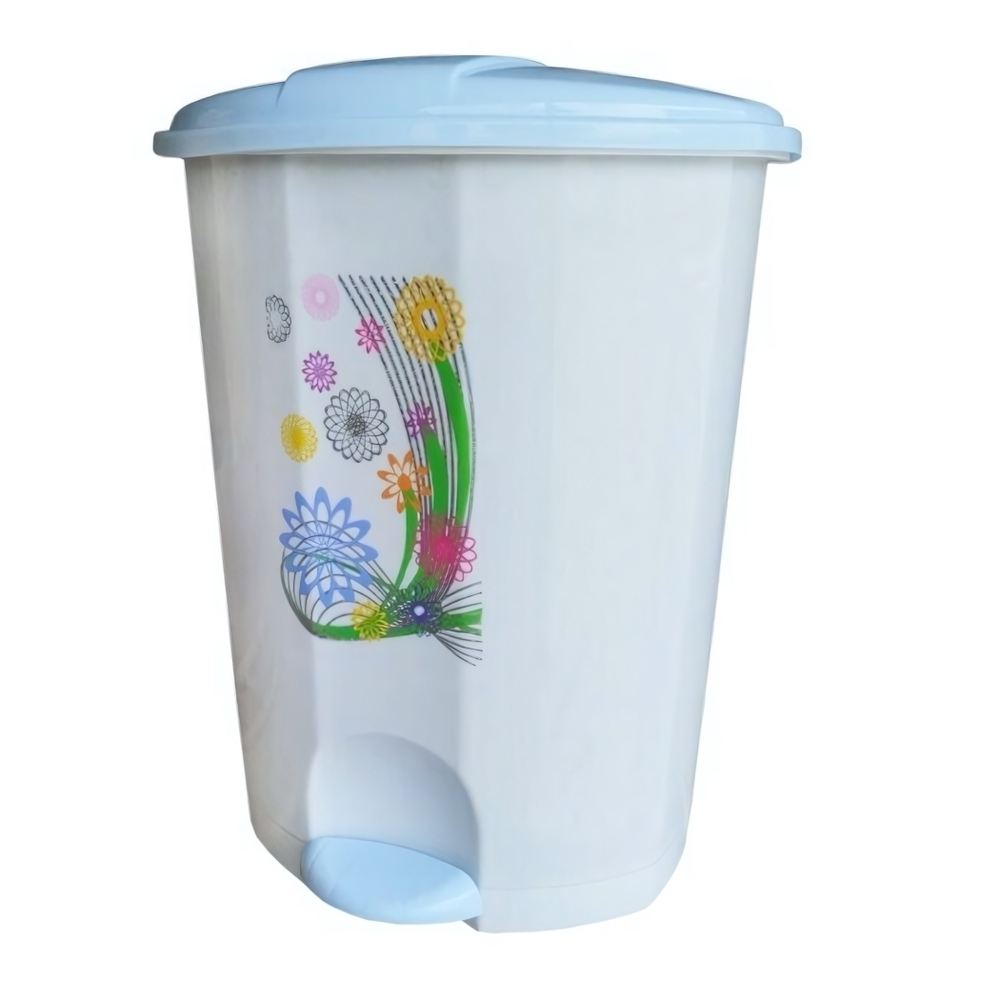 Мусорное ведро с педалью "НИШ" 50л белый-голубой