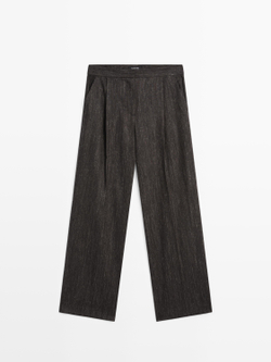 Massimo Dutti Брюки из меланжевой ткани с выточками, черный