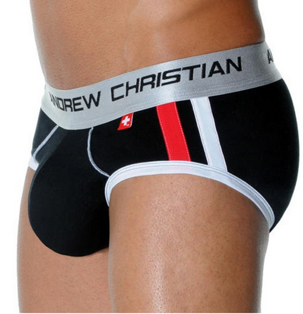 Мужские трусы брифы черные с передним  пуш-ап Andrew Christian Shock Jock Racer Brief    AC53