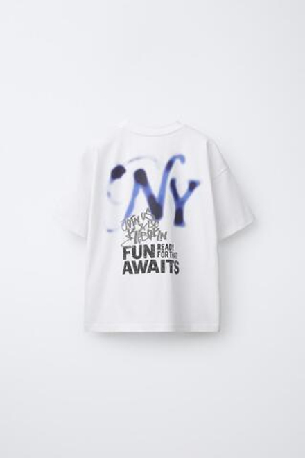 ZARA ФУТБОЛКА С ПРИНТОМ, БЕЛЫЙ