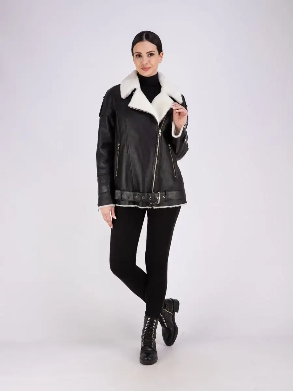 Дубленка авиатор женская натуральная оверсайз Турция