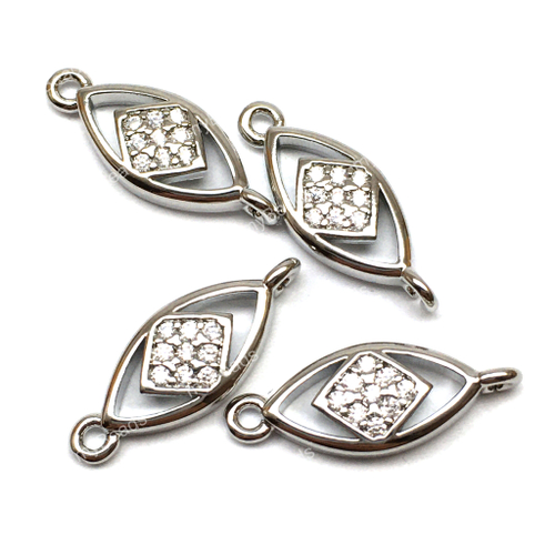 Коннектор с фианитами 17х6 мм, родий