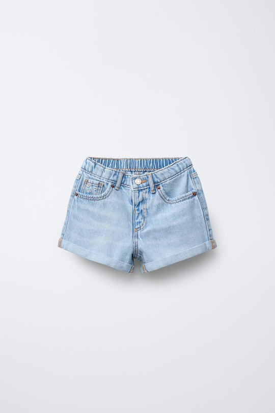 ZARA ДЖИНСОВЫЕ ШОРТЫ С ВЫСОКОЙ ПОСАДКОЙ, ГОЛУБОЙ