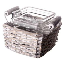 Банка для подачи квадратная 650 мл стекло 12*12*12 см плетеная подставка P.L.