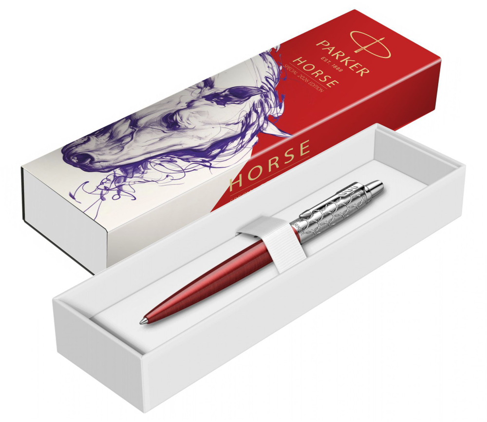 Шариковая ручка Parker Jotter Horse Special Editionl, Red CT, стержень: M, цвет чернил : blue в подарочной коробке