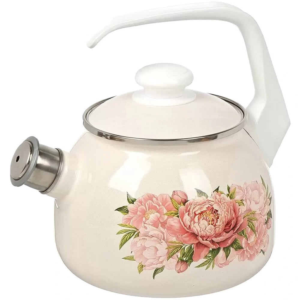 Чайник эмалированный 2,5л «Букет пионов» со свистком С-2711АП/4