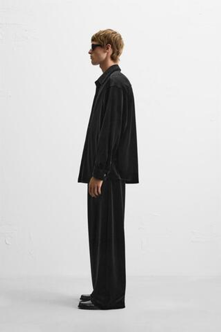 ZARA КУРТКА-РУБАШКА ИЗ БАРХАТА, ЧЕРНЫЙ