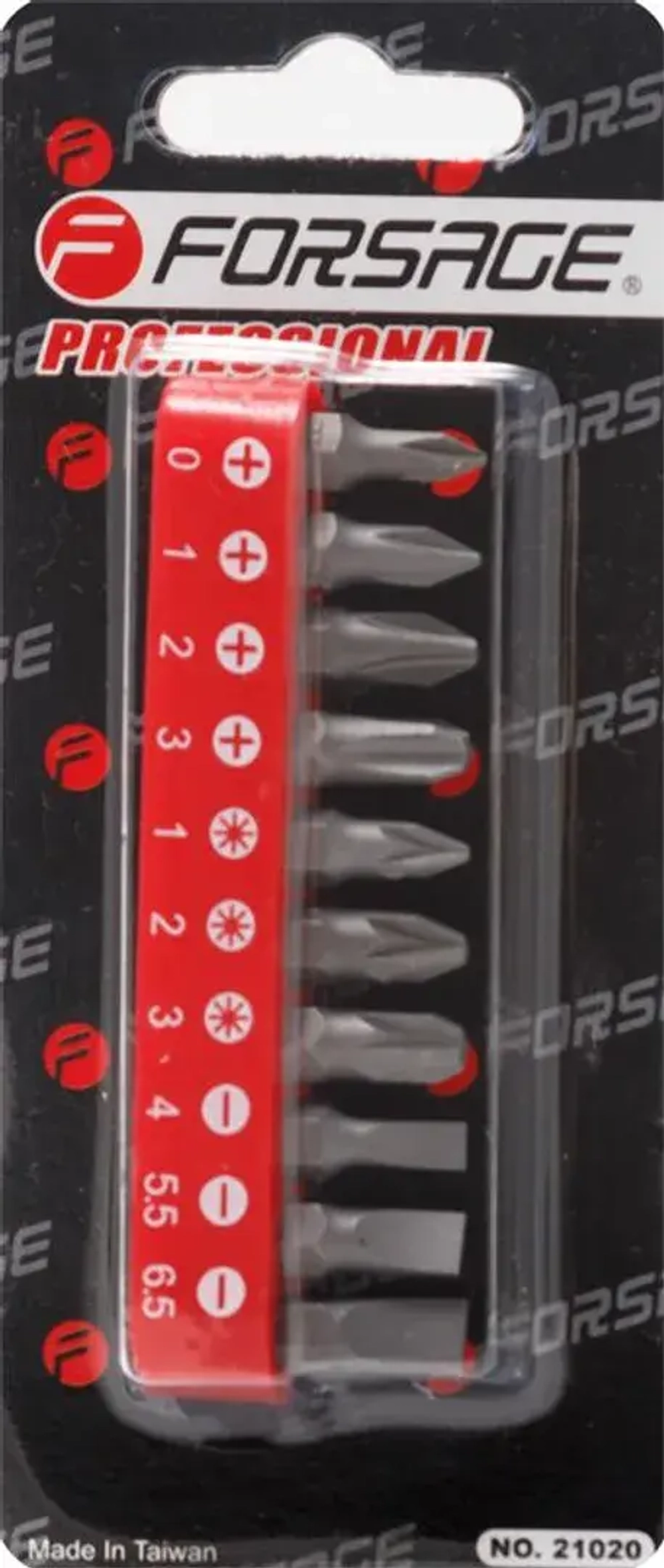 Набор бит 10пр. 1/4''(PH.0,1,2,3, PZ.1,2,3, SL 4, 5.5, 6.5мм-25мм),в блистере Forsage F-21020
