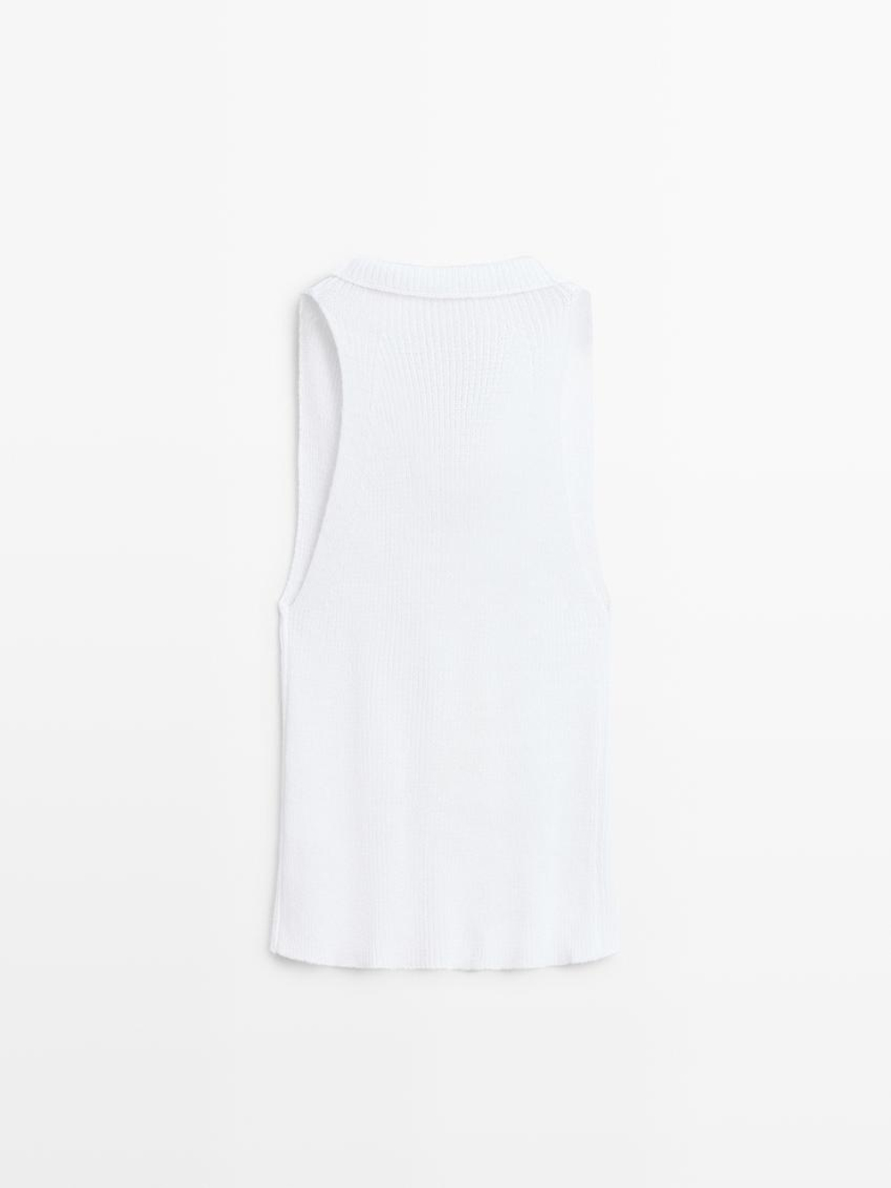 Massimo Dutti Хлопковый топ с драпированным вырезом, белый