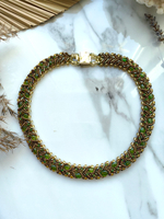 Колье из бисера "Змейка" ручной работы с камнем Хромдиопсид