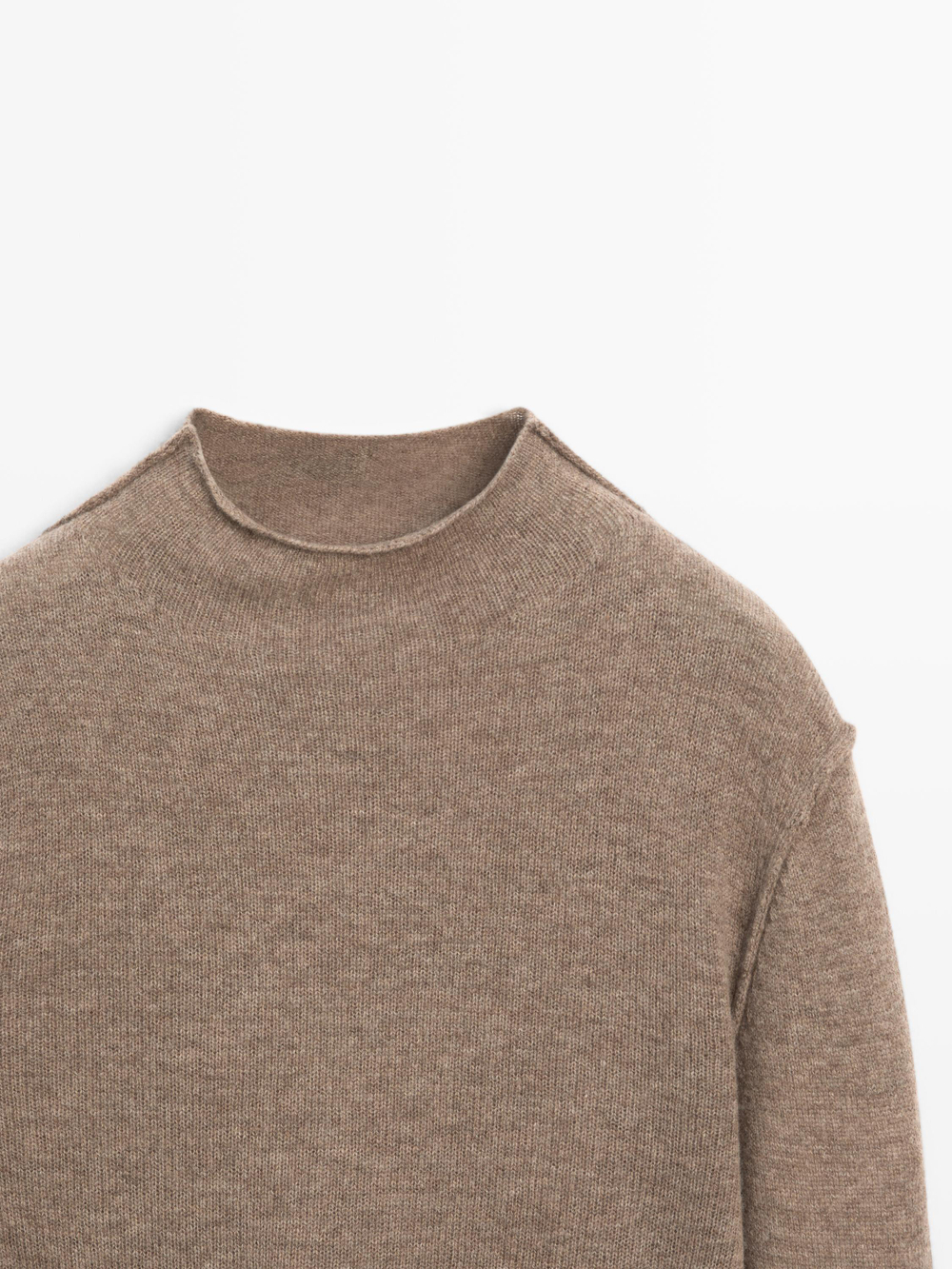 Massimo Dutti Свитер из смесовой шерсти с воротником-стойкой, светло-коричневый