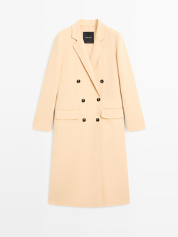 Massimo Dutti Длинное пальто внахлест из смесовой шерсти, желтый