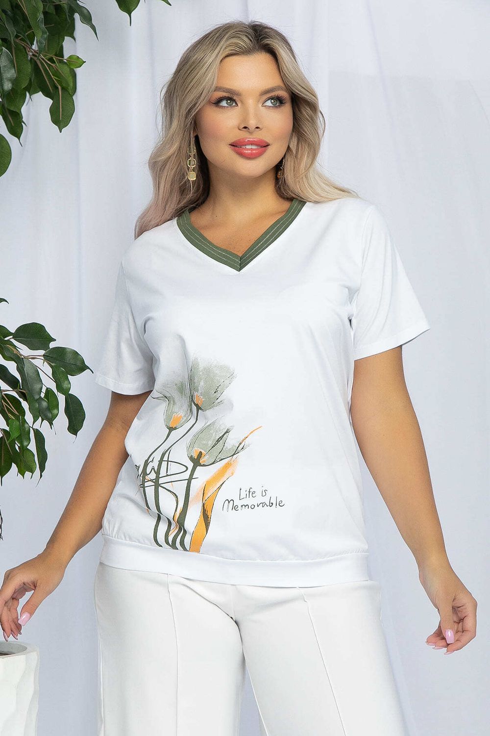 Блуза Лотус (бело-оранжевая) Б13160-20М LT Collection