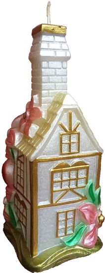 Свеча радужная "Домик счастья" белая (при горении свеча переливается разными цветами) Размер: 8х7,5х17,5 см