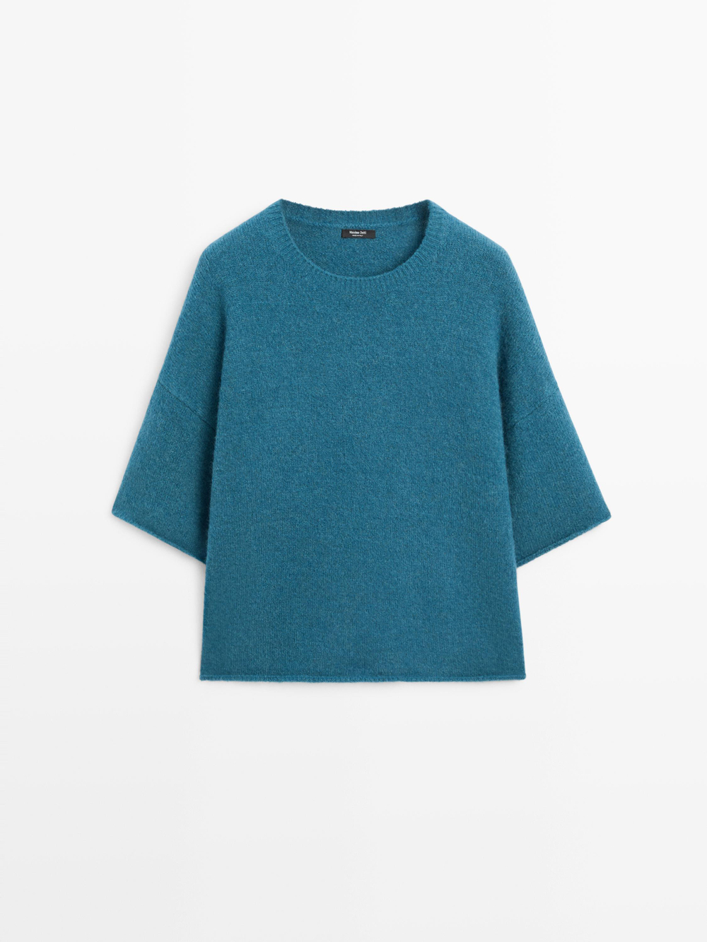 Massimo Dutti Трикотажный свитер из смесовой альпаки с короткими рукавами, насыщенно-синий