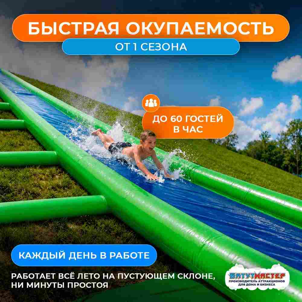 Водная горка без надувного дна, на подкачке ТУРБО "Хит", тройная, 120*6*2 м