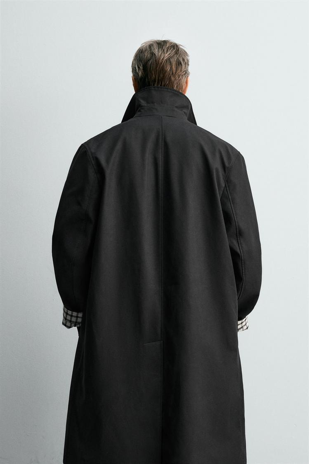 ZARA ТРЕНЧ С КЛЕТЧАТОЙ ОТДЕЛКОЙ, ЧЕРНЫЙ