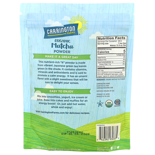 Carrington Farms, Органический порошок матча, 99 г (3,5 унции)