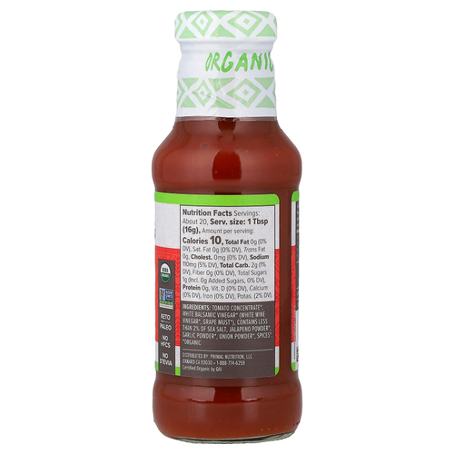 Primal Kitchen, органический пряный кетчуп, без подсластителей, 320 г (11,3 унции)