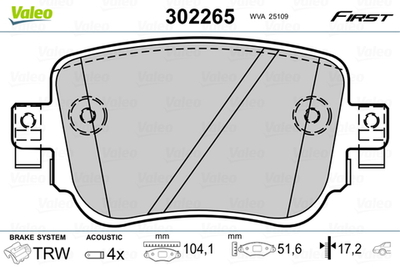 VALEO - 302265-VAL - Brake Pad Set, disc brake